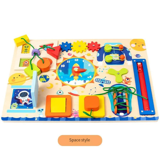 HKM-031699 Montessori Wooden Space Busy Board for Early Learning and Sensory Play