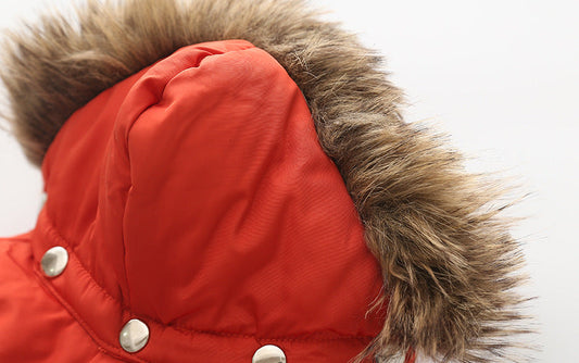 HKM-0342589 Hooded Cotton Down Jacket for Dogs - Warm and Stylish in Blue, Beige, Red