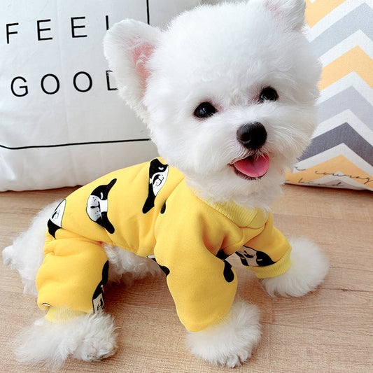 HKM-0355005 Thick Cotton Four-Legged Pet Clothing in Yellow – Available in Multiple Sizes