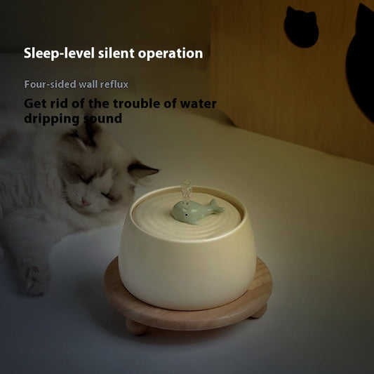 HKM-0361533 Ceramic Automatic Cat Water Dispenser with Circulating Filter and Pump - 1.3L Capacity