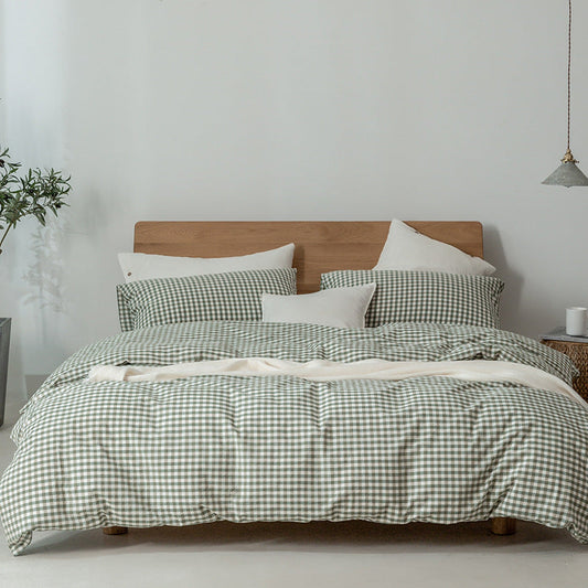 HKM-036179 Plaid Cotton Duvet Cover Set for Single and Double Beds - Modern Design
