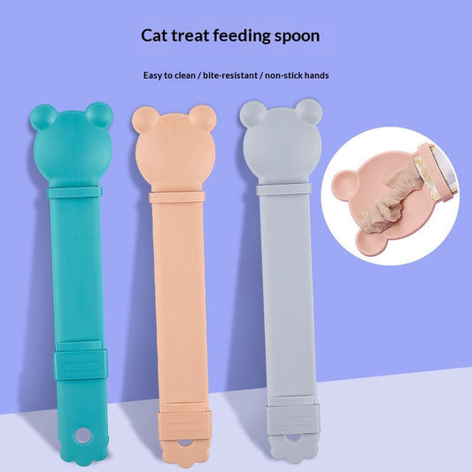 HKM-0372029 Cat Stick Feeder Squeezer with Bear Head Designs - Durable Plastic for Cats