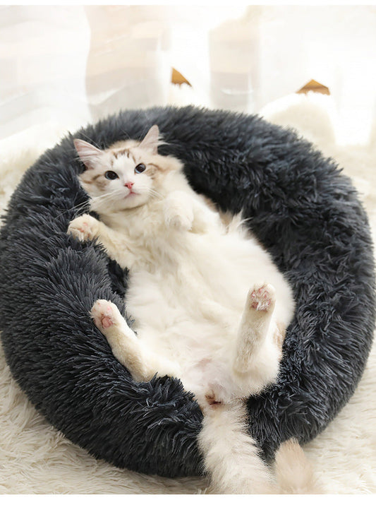 HKM-0386749 Plush Round Pet Bed for Comfort and Support - Soft, Thick, and Cozy Design