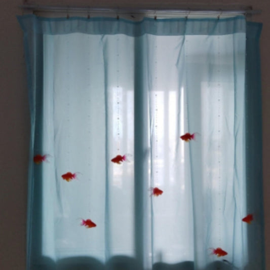 HKM-038867 Goldfish Beaded Curtain with Blue Fabric and Wire Hangers
