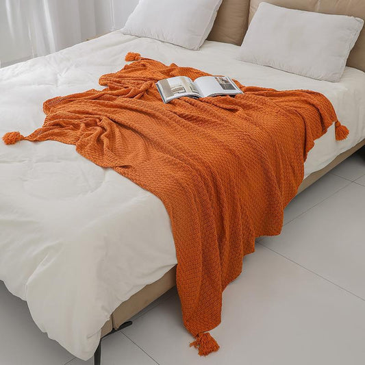HKM-040787 Tassel Knitted Office Nap Blanket in Soft Imitation Cashmere - Available in Multiple Colors and Sizes