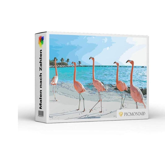 HKM-041299 Flamingos Beach Paint by Numbers Set - 40x50 Digital Art with 24 Colors