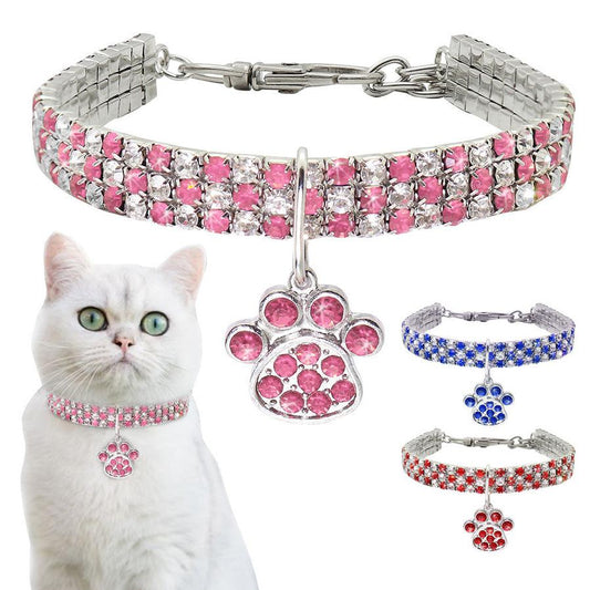 HKM-042003 Elegant Pet Collar with Rhinestones for Cats and Dogs - Adjustable Size Options in Assorted Colors