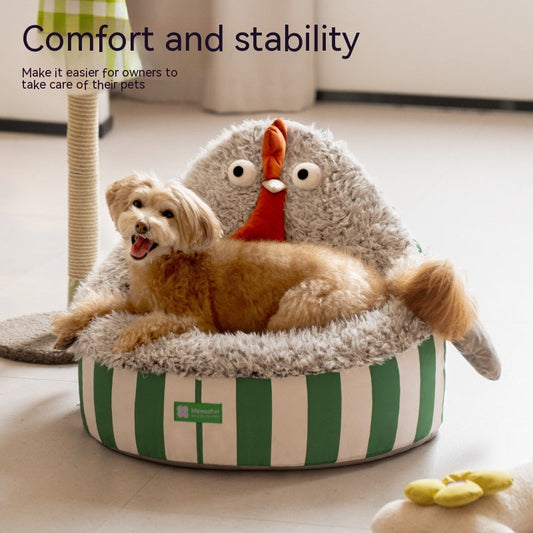 HKM-0425277 Cozy Removable Washable Pet Bed with Sound Toys - Yellow Bird & Gray Chicken Designs