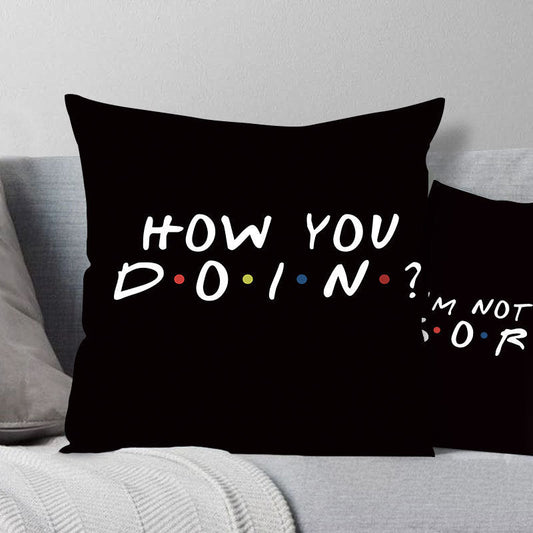HKM-042579 Black Geometric Abstraction English Letter Pillow Cover, Modern 45x45cm, Chemical Fiber