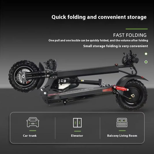 HKM-042643 Foldable Mini Electric Scooter with 11-Inch Tyres, 1200W Motor, 30-50km Range, Dual Suspension, Lightweight Design