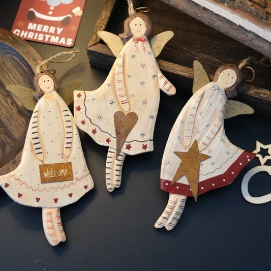 HKM-043731 Hand-Painted Wooden Love Heart Door Plate Pendant - American Country Style Decor