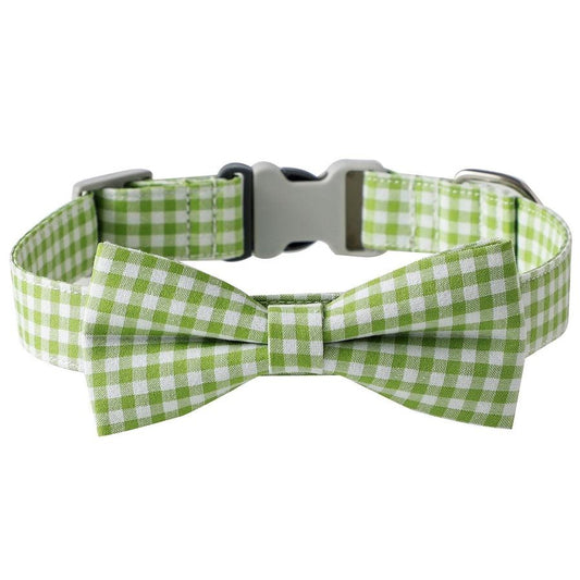 HKM-045779 Checkered Dog Collar with Bow Tie - Cotton Polyester in Multiple Colors