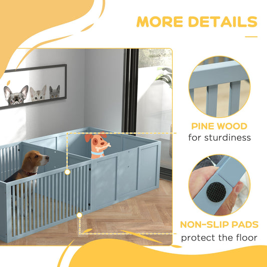 HKM-0459453 Spacious Dog Egg Crate with Removable Doors for Mothers and Newborn Puppies, Indoor Playpen, 81" x 39" x 20", Grey