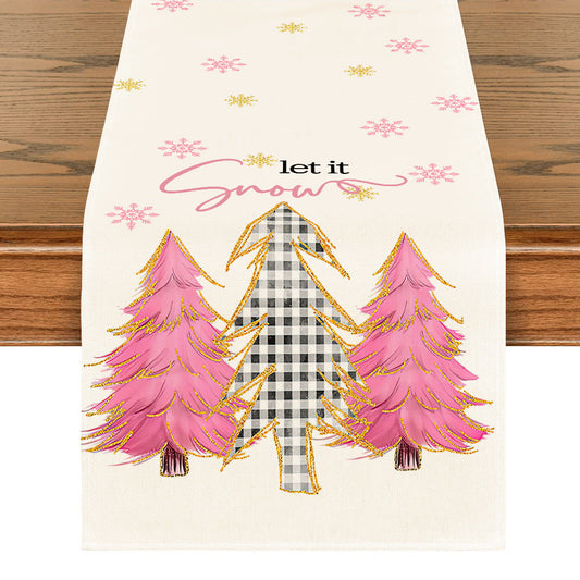 HKM-047827 Festive Table Runner with Christmas Tree and Snowflake Design - Multiple Colors and Sizes Available