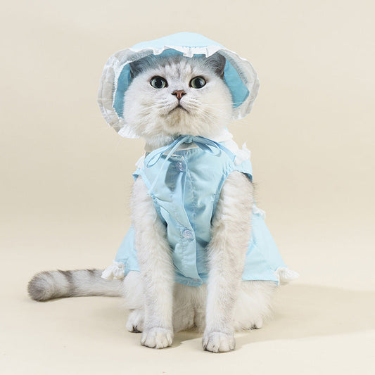 HKM-0483389 Pet Blue Maid Dress & Hat Set for Cats and Dogs in Multiple Sizes