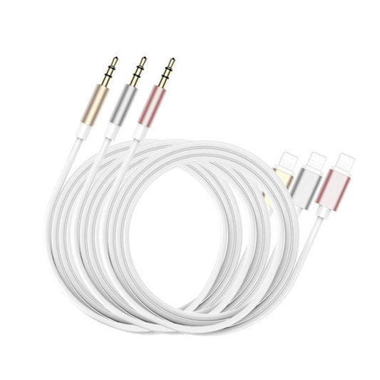 HKM-048915 Vehicle-Mounted 3.5mm Mobile Phone Audio Cable - 1m Length with Metal Shell in Pink, Gold, Black, Silver