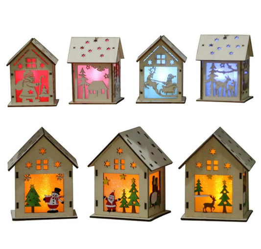 HKM-048979 Christmas LED Wooden Light Decoration with DIY Assembly and Colorful Candle Lights