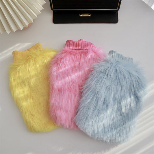 HKM-0500285 Warm Thick Fox Fur Dog Winter Clothes in Blue, Yellow, Pink