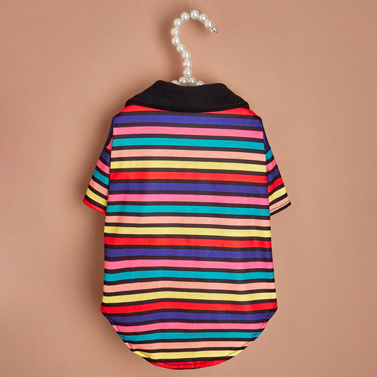 HKM-0506429 Striped Polo Shirt for Pets - Ins Style Sweater in Polyester, Sizes XS to XL