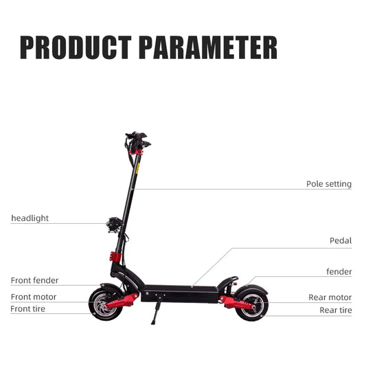 HKM-051027 Foldable 60V Dual Motor 1600W Electric Scooter for Adults with 10inch Solid Tires, Max Speed 70KM/h