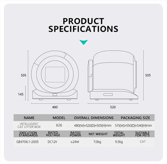 HKM-053267 Smart Cat Litter Box with Easy Clean, Odor Control, and Accessories - 65L Capacity, Dust-Free Design