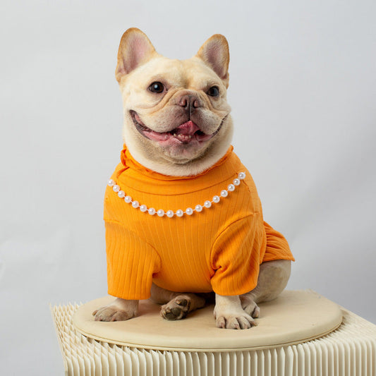 HKM-0562621 Solid Color High Collar Pet Shirt - Elastic Fabric in Orange and Fluorescent Green, Sizes S-XXL