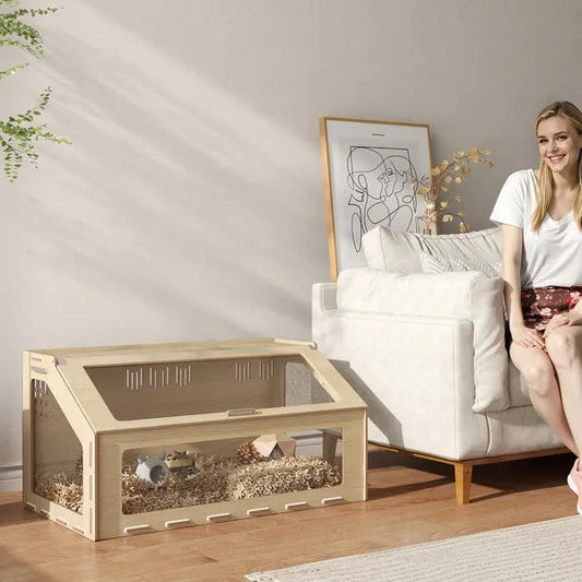 HKM-0577213 Spacious 39 Inch Hamster Cage with Acrylic Windows and Openable Top for Easy Access and Ventilation