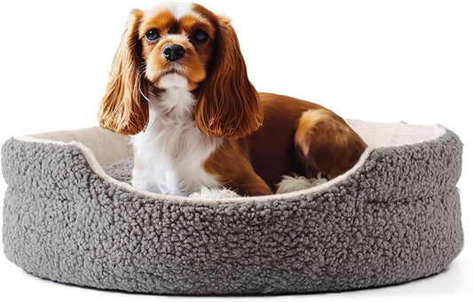 HKM-0604989 Orthopedic Washable Pet Bed for Small Dogs & Cats - 23 Inch Plush Round Bed with Non-Slip Bottom, Grey