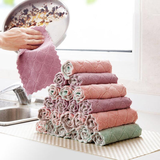 HKM-061459 Absorbent Double-Sided Microfiber Dish Cloths - Thick Kitchen Rags, 5 or 10 Pack