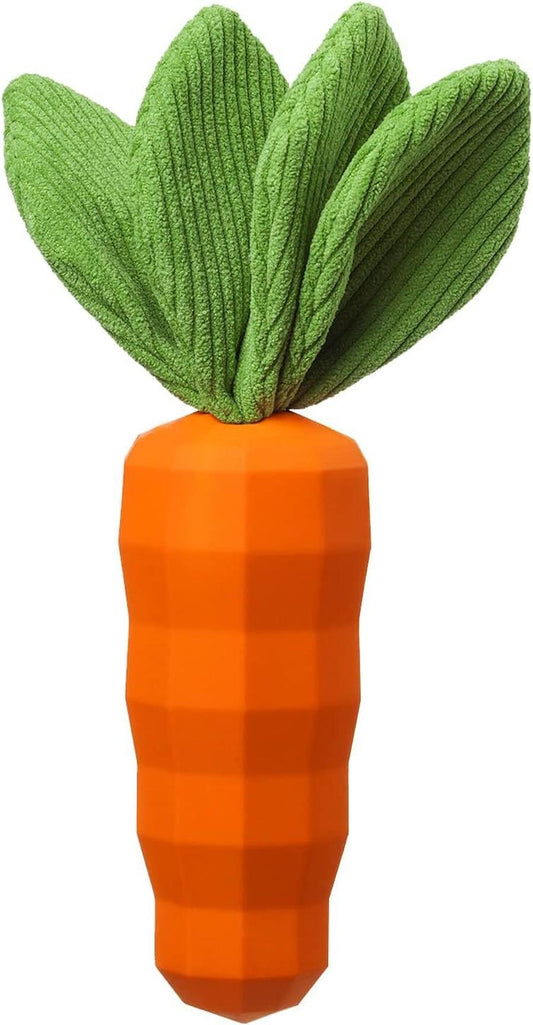 HKM-065683 Interactive Rubber Carrot Dog Toy for Medium Aggressive Chewers with Squeaker and Dental Care Features
