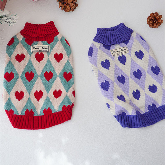 HKM-0669885 Cozy Love Rhombus Sweater for Cats – Pomegranate Red & Raspberry Purple Options
