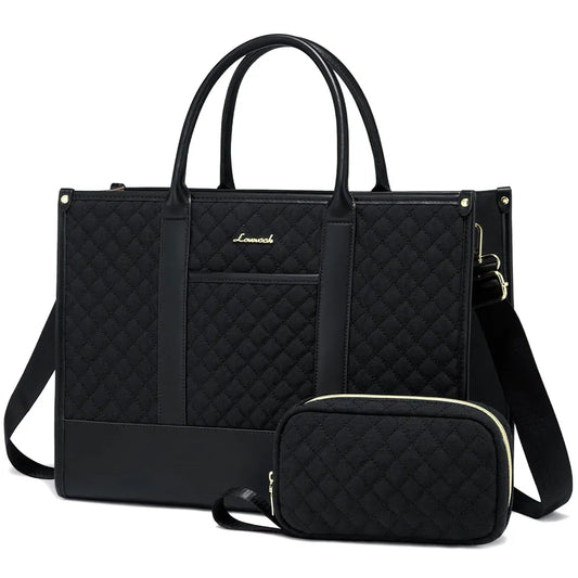 HKM-067027 Waterproof Quilted Work Tote Bag for 15.6 Inch Laptop with Clutch - Lightweight Computer Travel Shoulder Purse