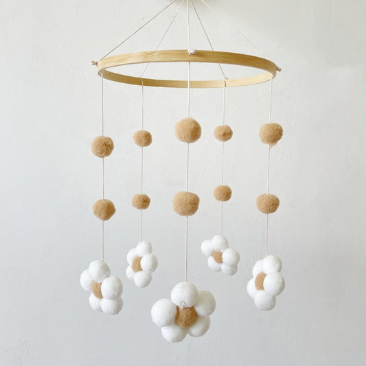 HKM-068563 Handmade Wooden Flower Wind Chimes in Pink and Coffee Tones, 30 x 50CM