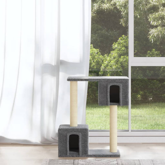 HKM-0719421 Cat Tree with Scratching Posts and Hideaway House - Light Gray, 60 cm Tall