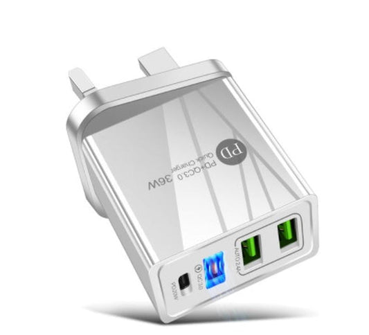 HKM-071955 Dual USB Fast Charge Travel Charger with PD Charging Head - 3000mA Output