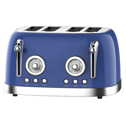 HKM-075283 Retro 4-Slice Stainless Steel Electric Pop-Up Toaster with Integrated Grill