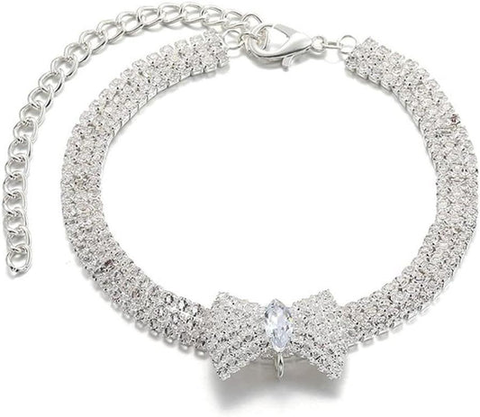 HKM-078547 Adjustable Crystal Bow Tie Pet Collar with Rhinestones for Dogs and Cats