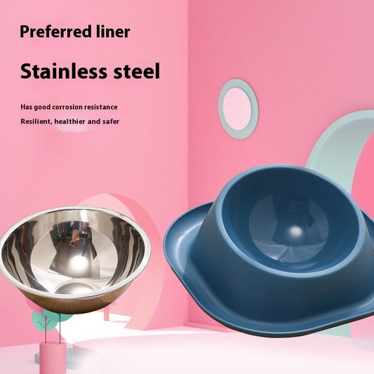 HKM-0787645 Stainless Steel Anti-Tip Cat Bowl with Oblique Mouth for Leak-Proof Feeding