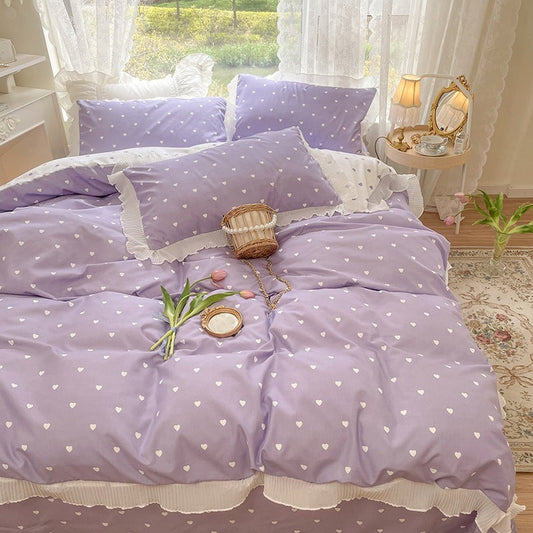 HKM-079315 Heart-Shaped Four-Piece Bedding Set in Multiple Colors and Sizes