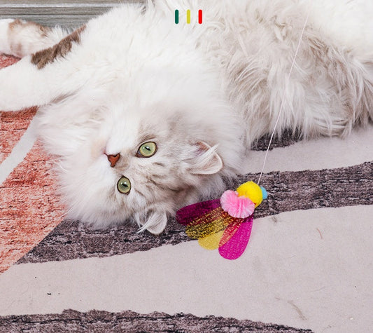 HKM-0798013 Cat Feather Sequins Ticker Stick - 45 cm Plush Ball Toy