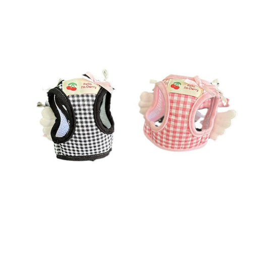 HKM-0802621 Pet Chest and Back Harness with Hand Holding Rope for Small Dogs - Cotton Material, Available in Pink and Black, Sizes XS to 2XL