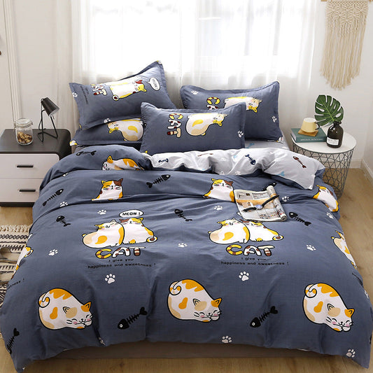 HKM-080915 Aloe Cotton Four-Piece Bedding Set for 1.5m Bed - Modern Floral Patterns and Designs