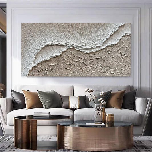 HKM-081235 Hand-Painted Landscape Oil Painting of Ocean Waves on Canvas for Living Room Decor