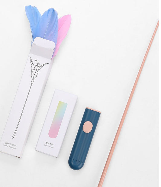 HKM-0815293 Feather Cat Teasing Stick with Laser – Cat Play Rod in Indigo, Blue, and Pink Purple