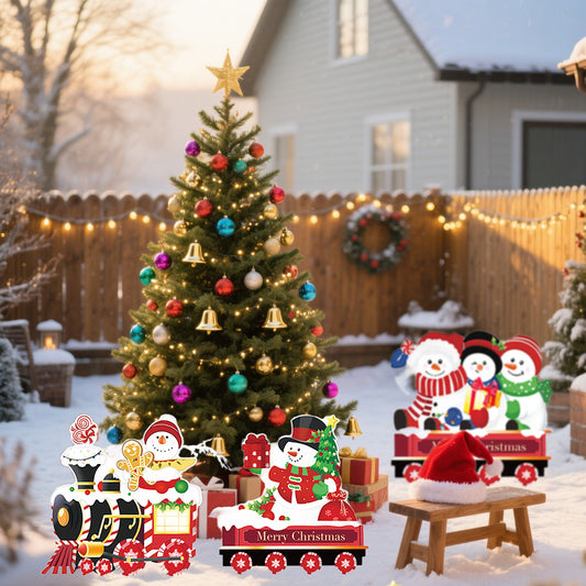 HKM-086035 Christmas Yard Sign Decoration Set – 4 Pack Multicolor Lawn Signs with Plastic Stakes for Holiday Outdoor Festivities
