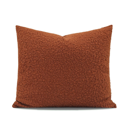 HKM-086291 Nordic Caramel Orange Faux Wool Roll Cushion - Modern Square Throw Pillow
