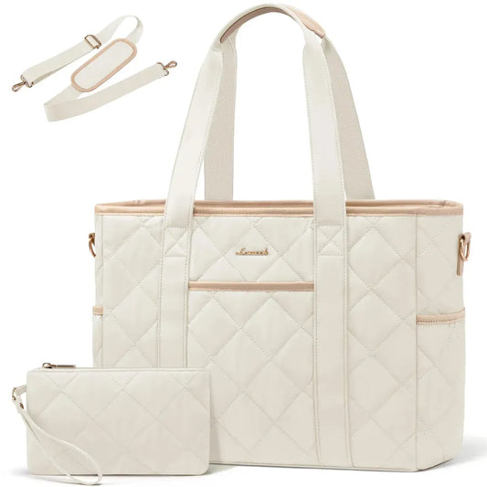 HKM-087443 Soft Quilted Nylon Laptop Tote Handbag for 15.6-17 Inch Computers, Lightweight Puffer Shoulder Bag for Women