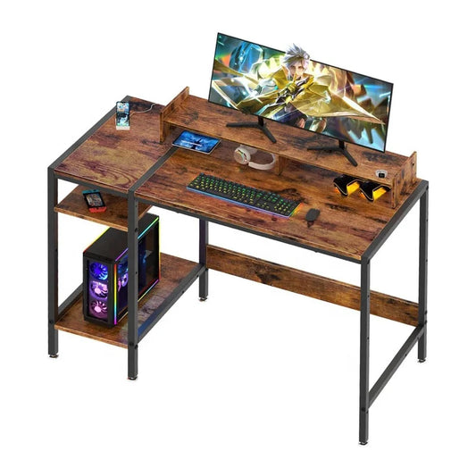HKM-087763 Adjustable Gaming Computer Desk with Monitor Stand and Storage Solutions