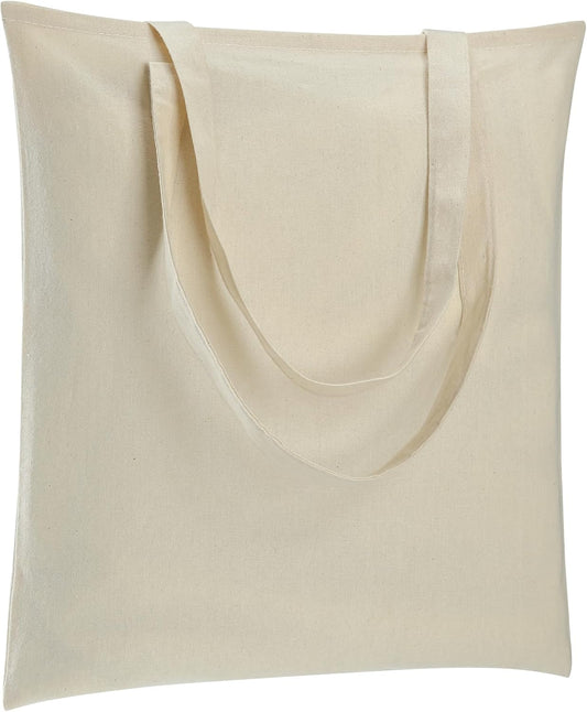 HKM-089235 Lightweight Beige Canvas Tote Bag Set – 48 Pack Reusable Shopping and DIY Craft Bags, Perfect for Gifts and Everyday Use