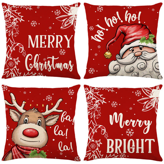 HKM-089875 Nordic Style Christmas Elk and Santa Claus Linen Cushion Cover - 45x45cm